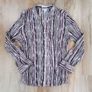 🔺️Christopher & Banks Purple Striped Crinkle Buttoned Long Sleeve Shirt Large